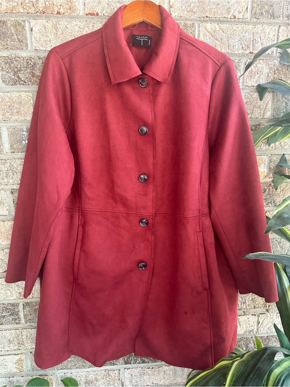 NWT Tahari Burnt Red Button-Front Faux Suede Women's Coat 1X/TG